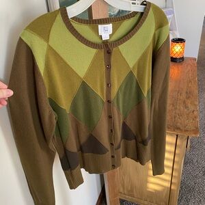 Women's Argyle Sweater - Green and Brown